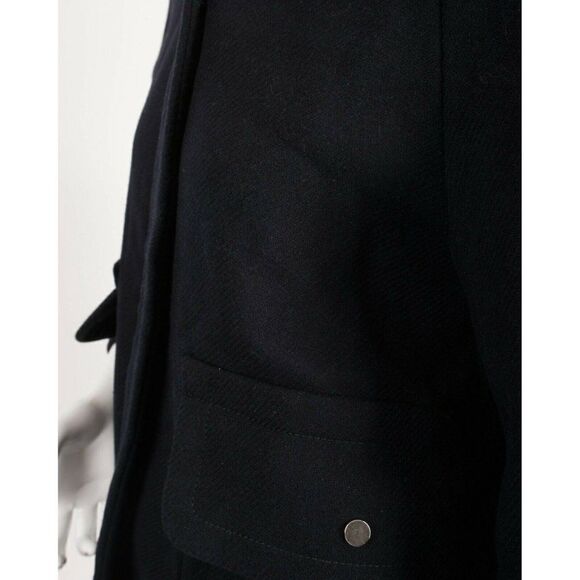 Zara Womens Navy Blue Wool Coat Jacket S Faux Fur - Picture 3 of 8